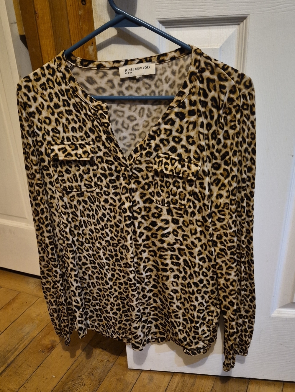 Jones New York Leopard Print Button-Front Blouse - Beige, Black